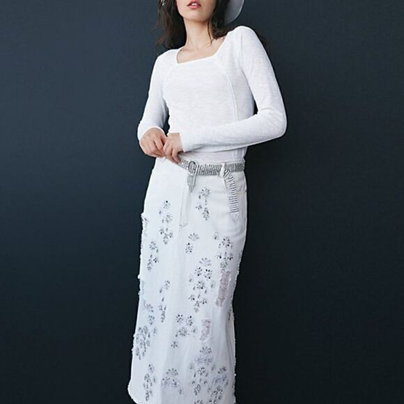 WE THE FREE ECRU DIAMOND IN THE ROUGH MIDI SKIRT WHITE SIZE 4 - Picture 1 of 9